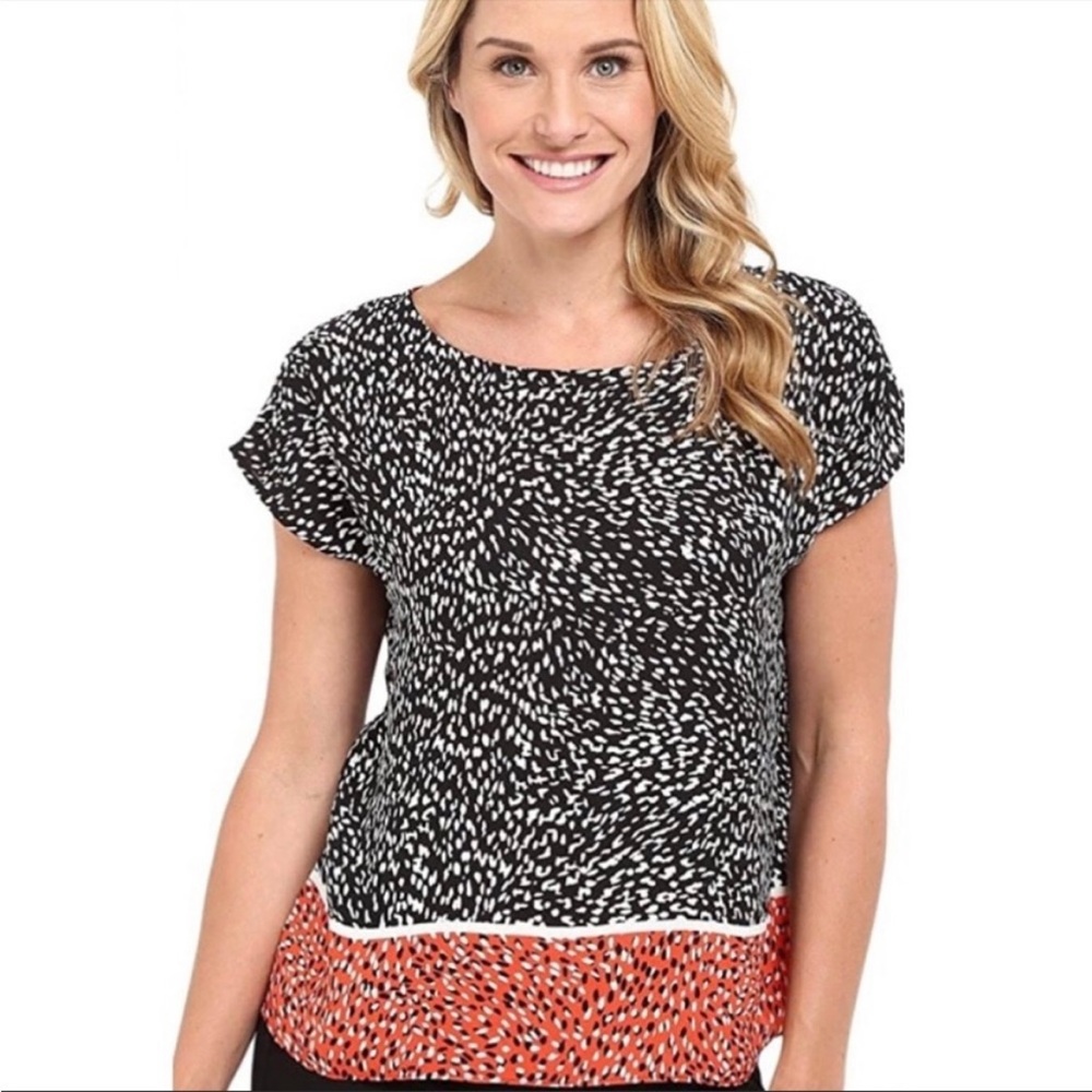 Vince Camuto Printed Colorblock Short Sleeve Blouse